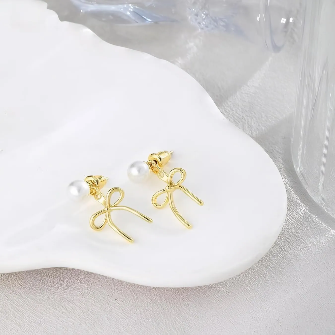 Gold Bow Earrings for Women, Long Tassel Chain Drop Earrings, Trendy Small Bow Earrings, Ribbon Waterfall Dangling Earrings, Pearl Bow Earrings, Sparkly Elegant Bowknot Preppy Jewelry Gifts for Women