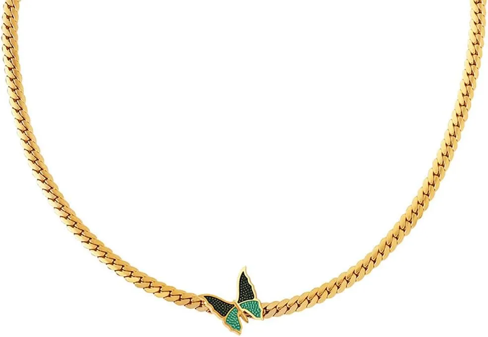 Gold Butterfly Choker Necklace for Women Dainty 14" Stainless Steel Chain Party Jewelry Gifts