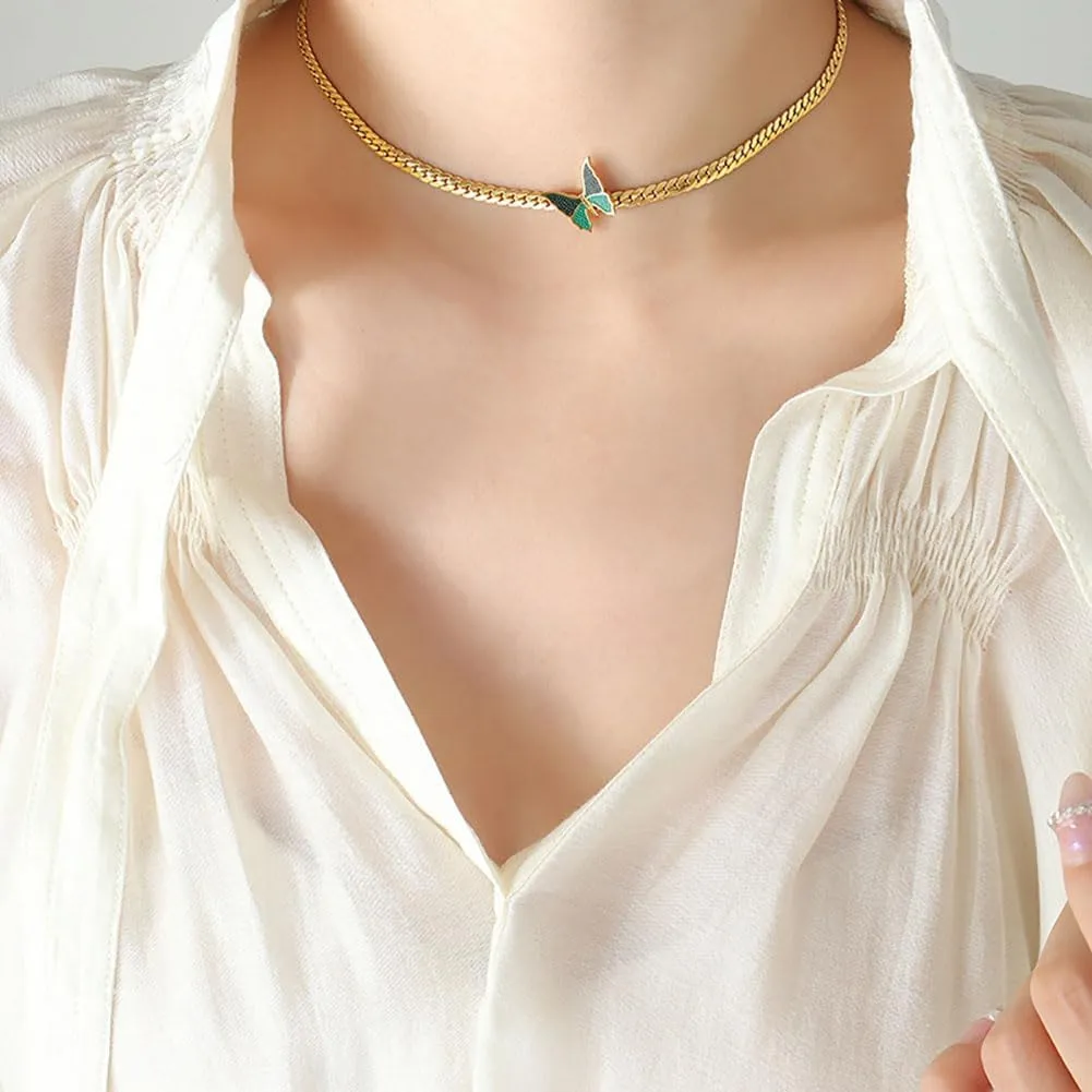 Gold Butterfly Choker Necklace for Women Dainty 14" Stainless Steel Chain Party Jewelry Gifts
