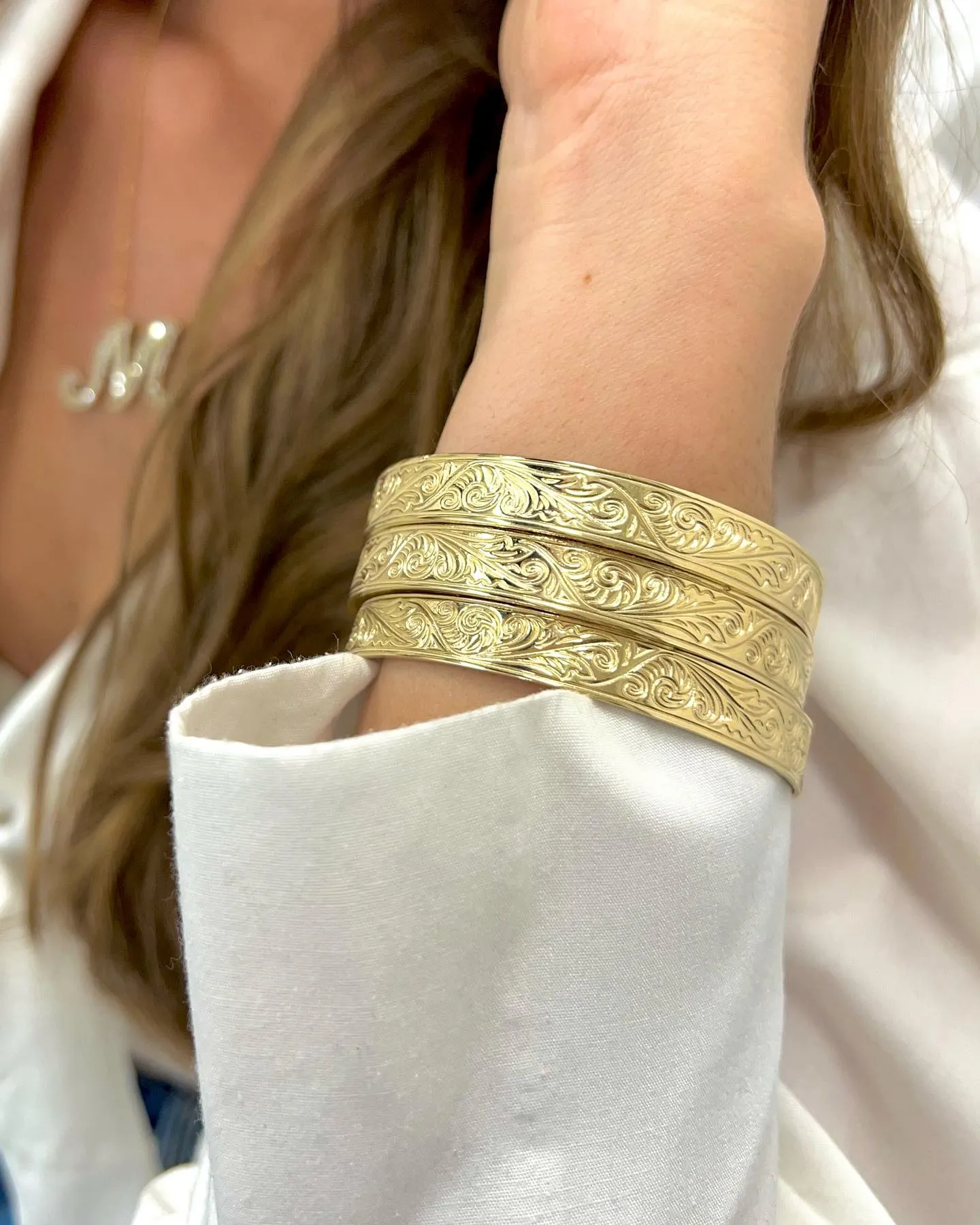 Gold Carved Bangle - Adults