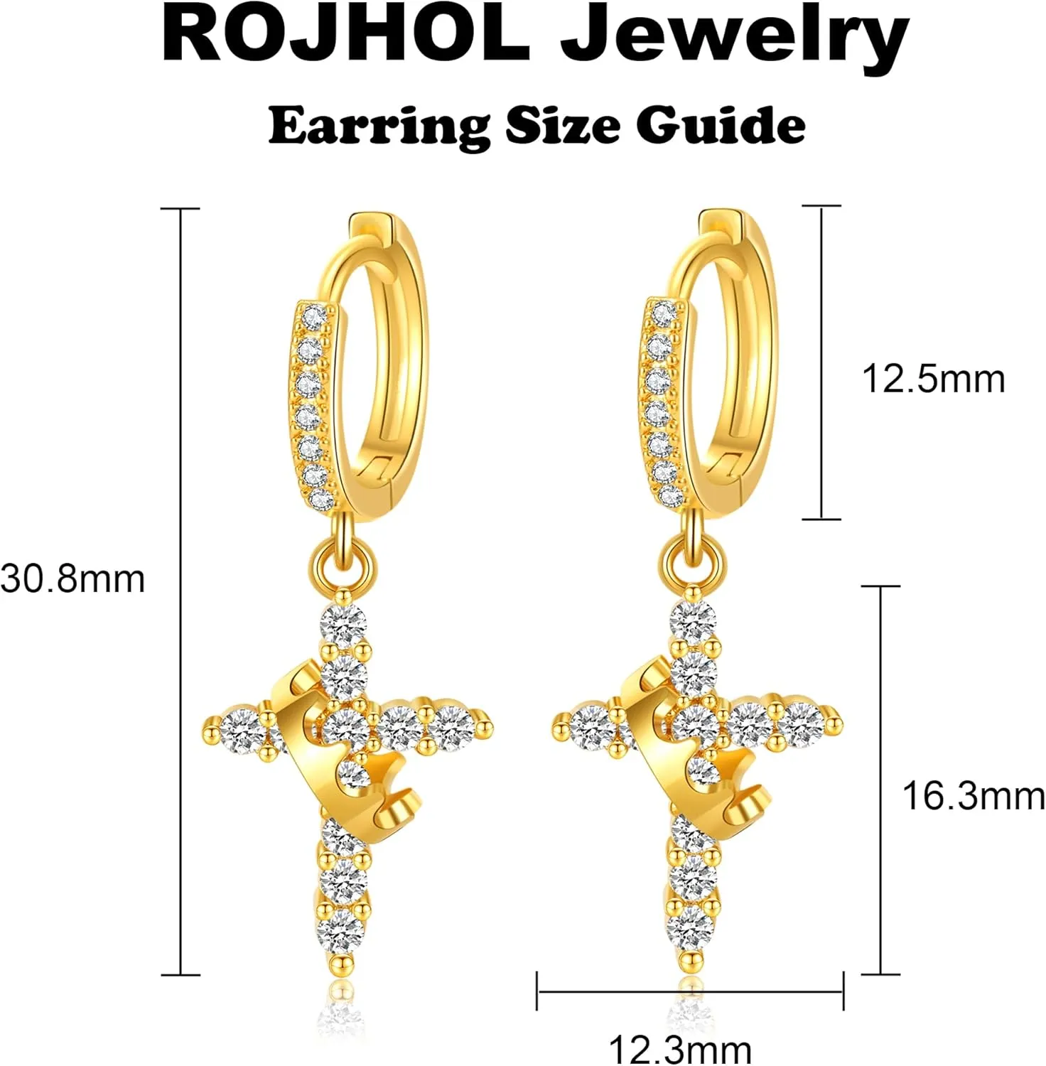 Gold Cross Dangle Earrings for Women  Small Christian Religious Hoop Earrings with Jesus & Crown Design  Elegant 18K Gold Plated Huggie Earrings for Faith Jewelry Lovers