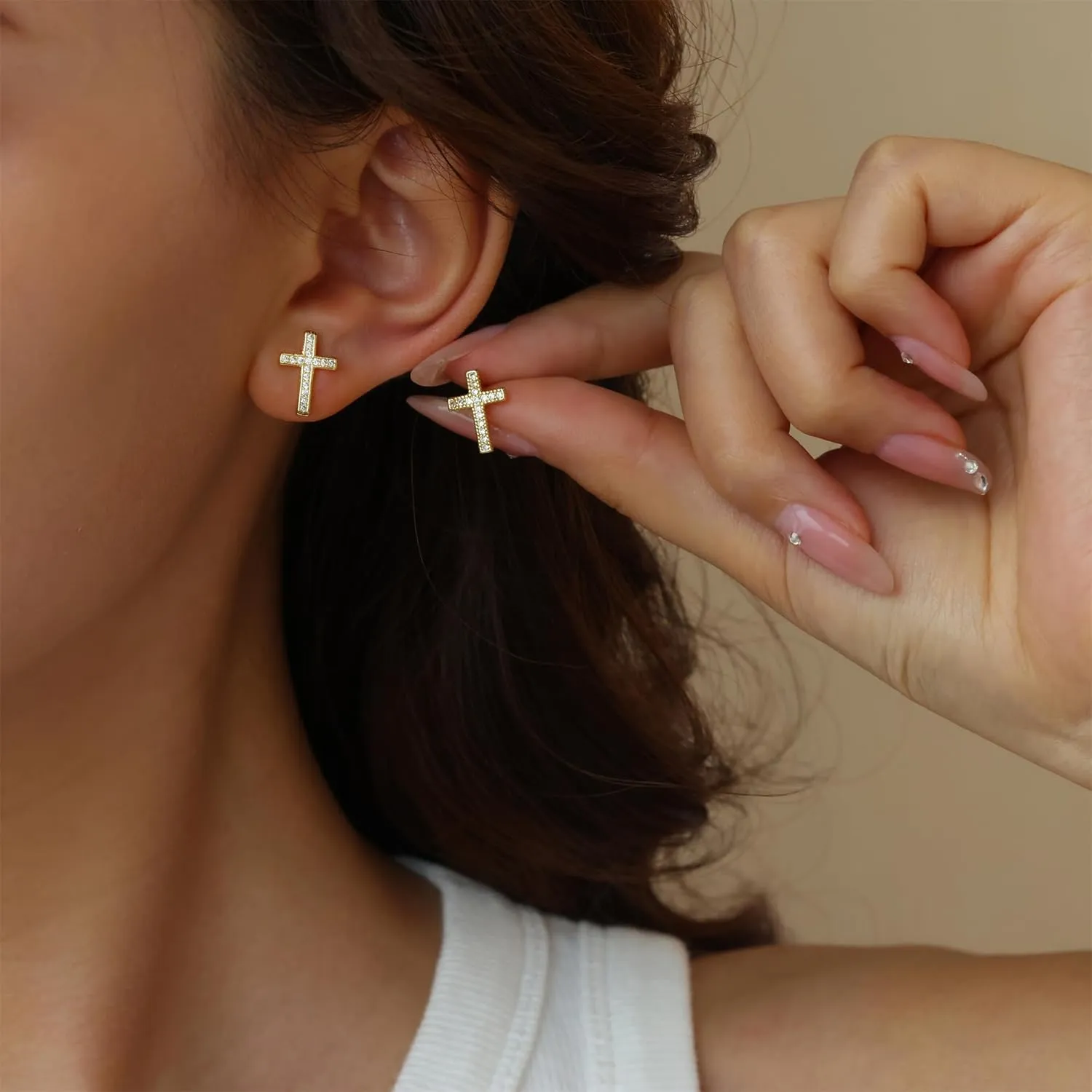Gold Cross Dangle Earrings for Women  Small Christian Religious Hoop Earrings with Jesus & Crown Design  Elegant 18K Gold Plated Huggie Earrings for Faith Jewelry Lovers