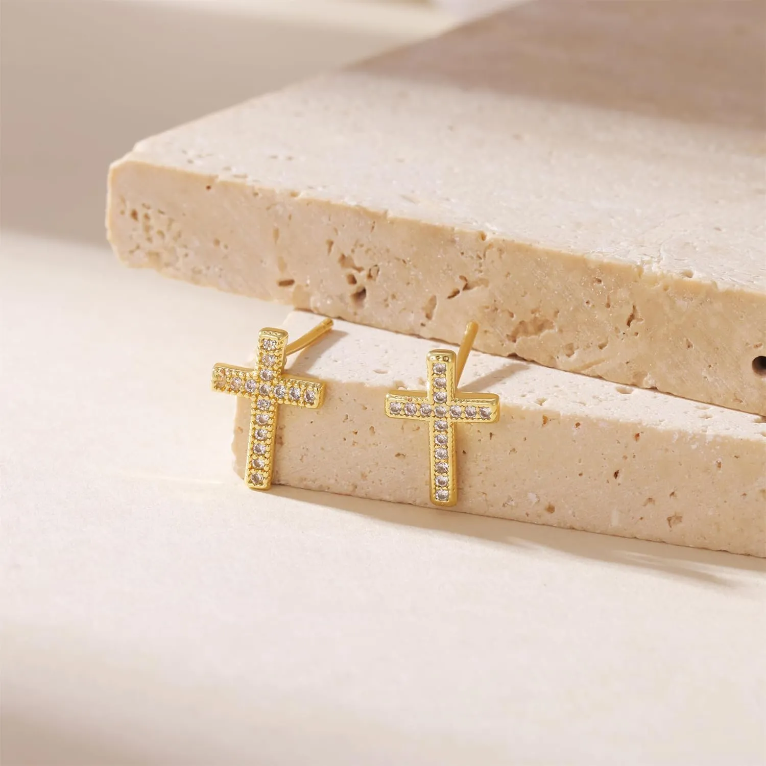 Gold Cross Dangle Earrings for Women  Small Christian Religious Hoop Earrings with Jesus & Crown Design  Elegant 18K Gold Plated Huggie Earrings for Faith Jewelry Lovers