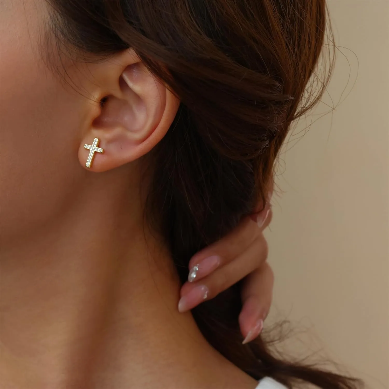Gold Cross Dangle Earrings for Women  Small Christian Religious Hoop Earrings with Jesus & Crown Design  Elegant 18K Gold Plated Huggie Earrings for Faith Jewelry Lovers