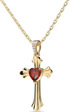 Gold Cross Necklace for Women - Dainty 18 Inch Chain with 2 Inch Extender, Heart-Shaped Zirconia Pendant, Delicate Christian Jewelry Gift for Her