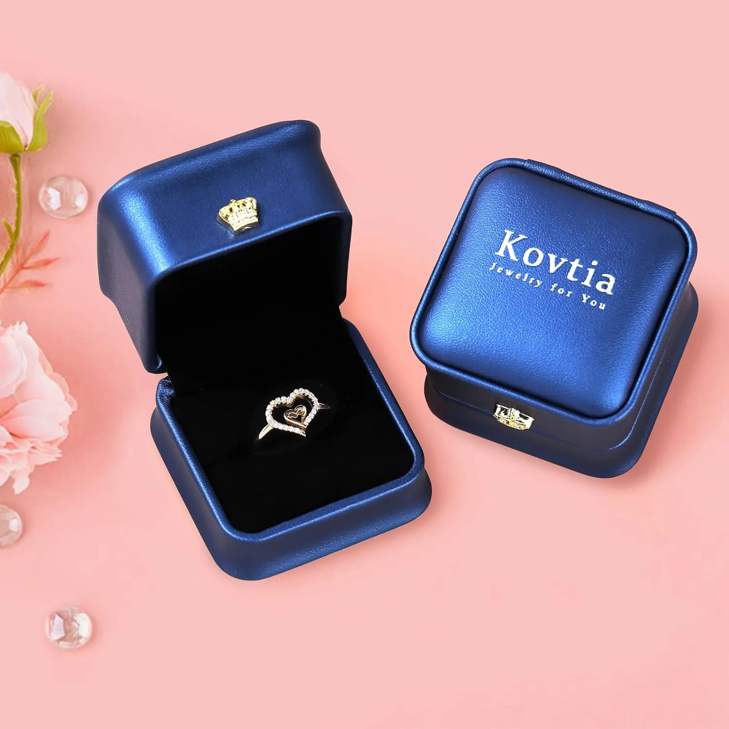 Gold Double Heart Ring for Women Delicate 14K Gold Plated Heart to Heart Wedding Jewelry Promise Love Ring for Her Gift