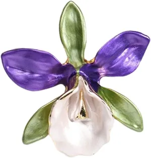Gold Enamel Flower Crystal Brooches Pins Fashion Beautiful Created Rhinestone Floral Brooch Good Idea for Party Dance Wedding Banquet for Women Girl (Purple Flower)