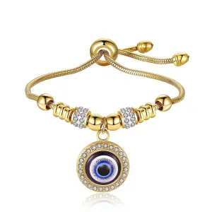 Gold Evil Eye Bracelets for Women 18k Gold Plated Adjustable Gold Evil Eye Charm Bracelet ojo Bracelet for Protection (Gold)