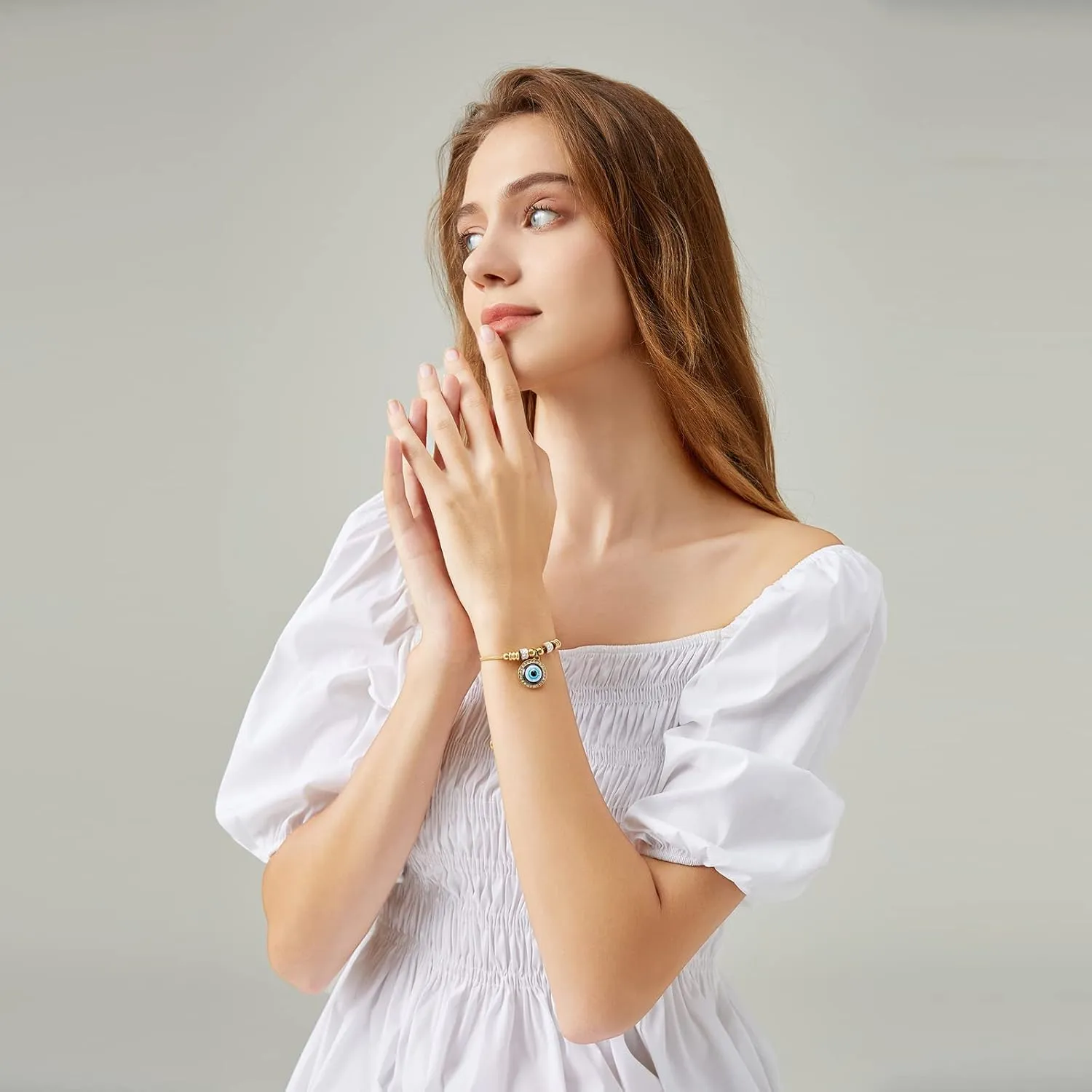 Gold Evil Eye Bracelets for Women 18k Gold Plated Adjustable Gold Evil Eye Charm Bracelet ojo Bracelet for Protection (Gold)