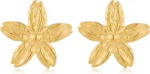 Gold Flower Earrings for Women 18K Gold Plated Trendy Jewelry Chunky Studs Earrings Hypoallergenic Stainless Steel Butterfly Backs Elegant Gift Box