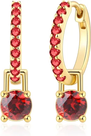 Gold Hoop Earrings for Women Month of Birth  Unique Gold Plated Womens Earrings with Birth Stone  Elegant Colorful Dainty Earrings In Jewelry Pouch  Ideal for Office, Wedding, Everyday Wear