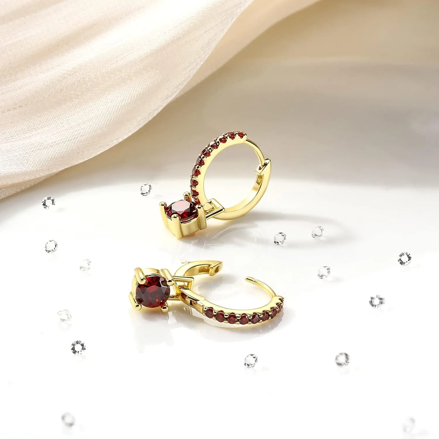 Gold Hoop Earrings for Women Month of Birth  Unique Gold Plated Womens Earrings with Birth Stone  Elegant Colorful Dainty Earrings In Jewelry Pouch  Ideal for Office, Wedding, Everyday Wear