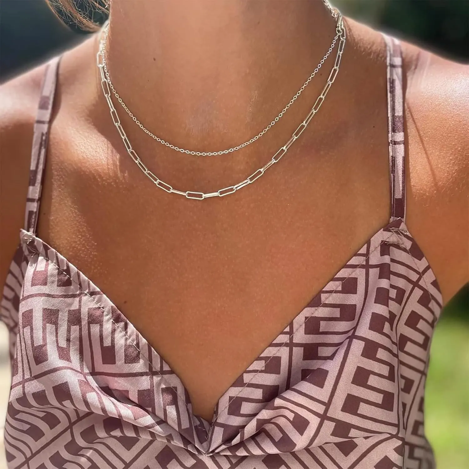 Gold Layered Necklaces for Women, 14K Gold Plated/Silver Dainty Link Chain Paperclip Twist Rope Disc Lightning Satellite Pendant Necklace Adjustable Choker Necklace Jewelry Gifts for Women