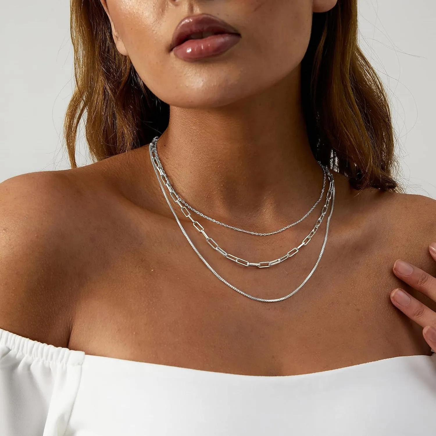 Gold Layered Necklaces for Women, 14K Gold Plated/Silver Dainty Link Chain Paperclip Twist Rope Disc Lightning Satellite Pendant Necklace Adjustable Choker Necklace Jewelry Gifts for Women