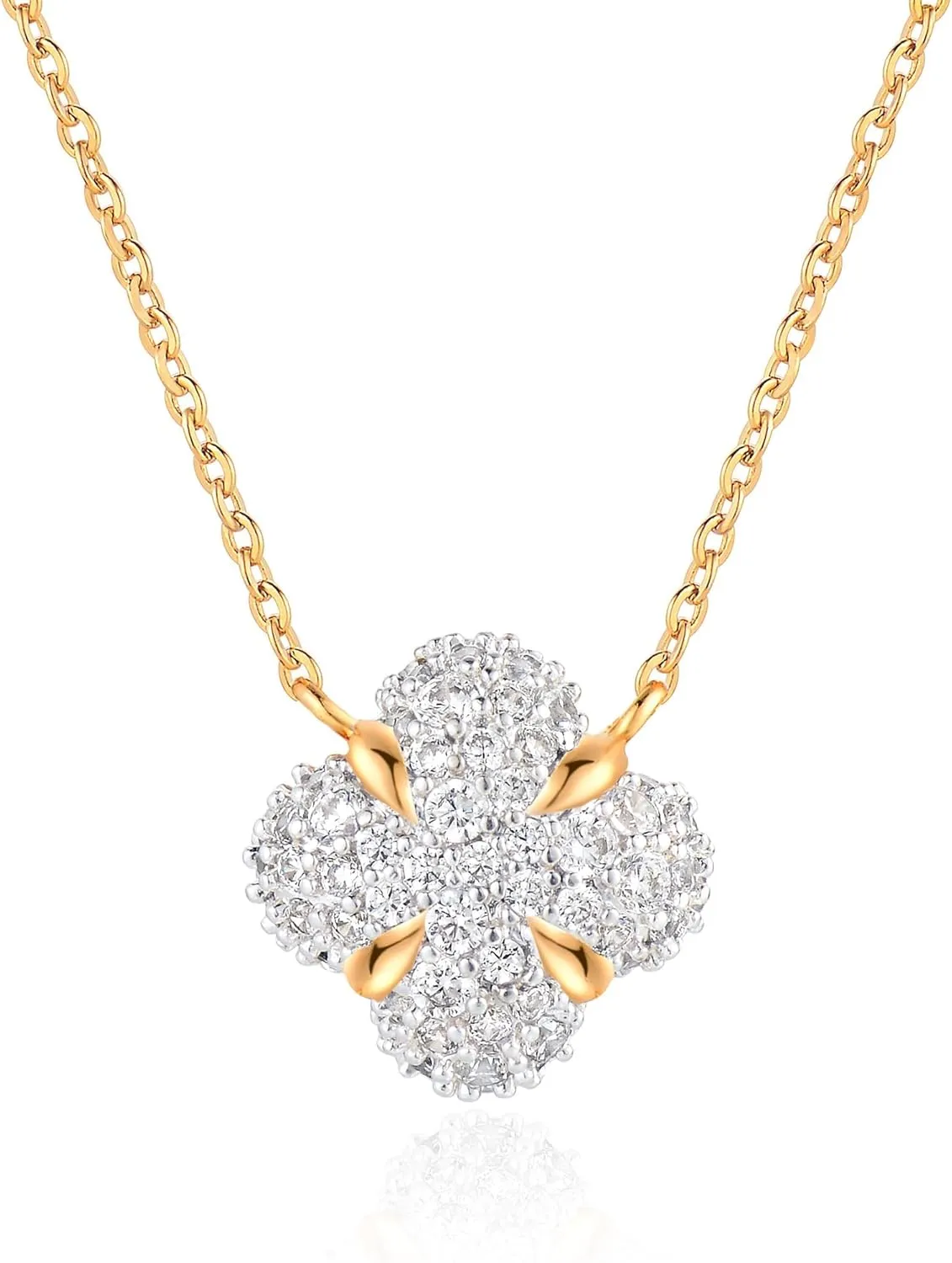 Gold Necklace for Women 14K Gold Plated Simple Chain Cubic Zirconia Pendant Necklace Cute Rhinestone Solitaire Necklace Dainty Gold Jewelry for Women