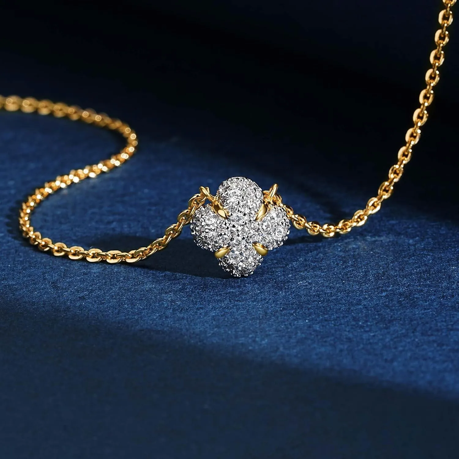 Gold Necklace for Women 14K Gold Plated Simple Chain Cubic Zirconia Pendant Necklace Cute Rhinestone Solitaire Necklace Dainty Gold Jewelry for Women