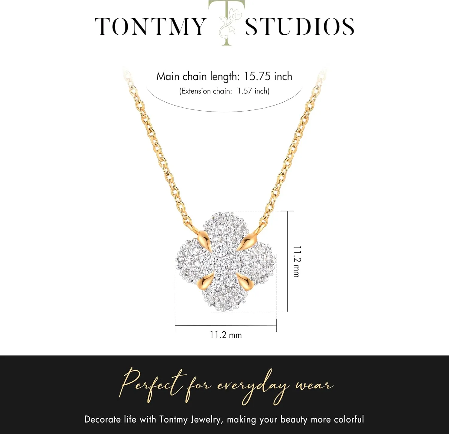 Gold Necklace for Women 14K Gold Plated Simple Chain Cubic Zirconia Pendant Necklace Cute Rhinestone Solitaire Necklace Dainty Gold Jewelry for Women