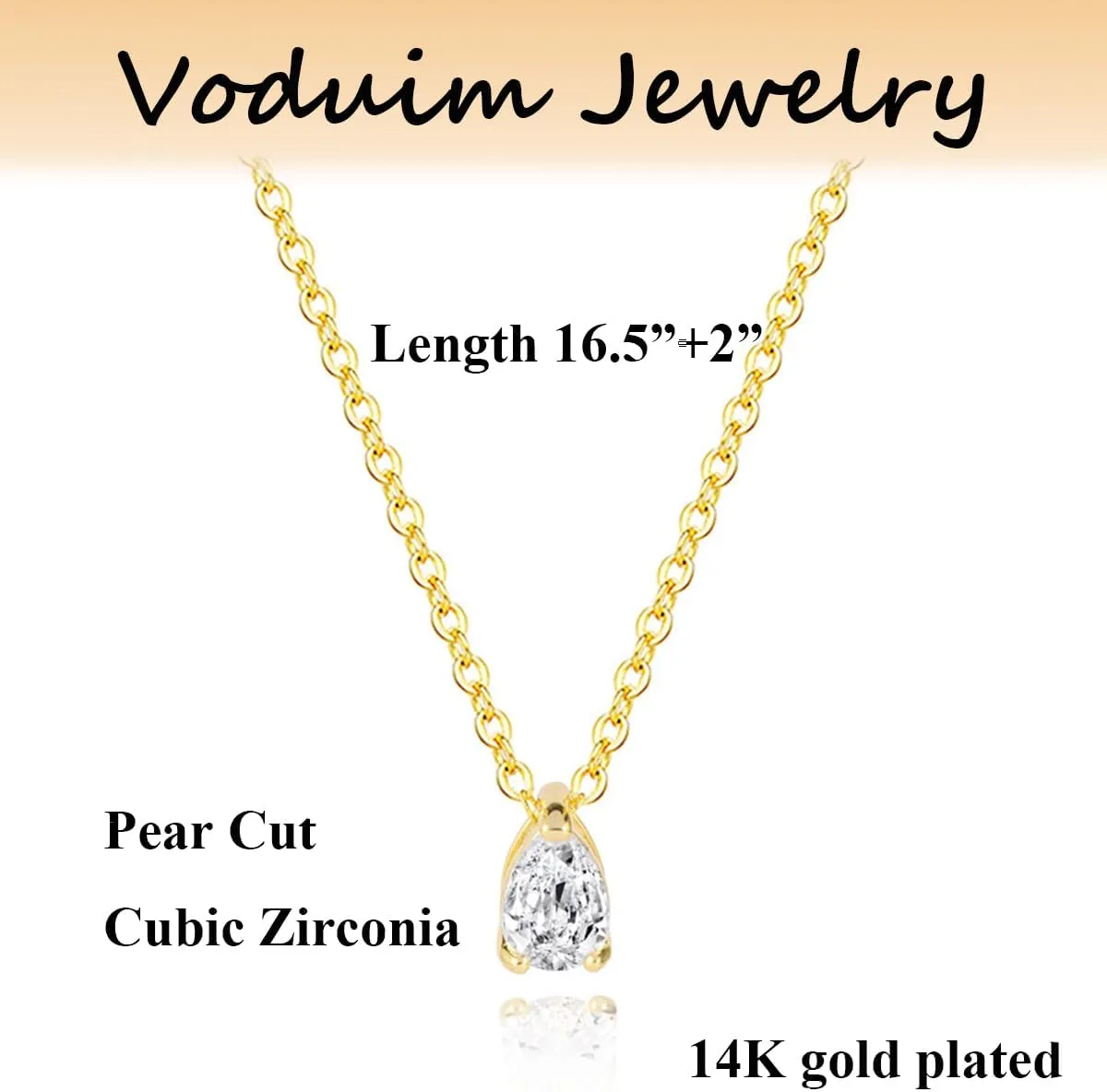 Gold Necklace for Women,14K Gold Plated Teardrop Cubic Zirconia Dainty Necklace Solitare Ttillion Heart Round Pear Cut CZ Pendent Layered Necklaces for Women 16.5 2 Inch