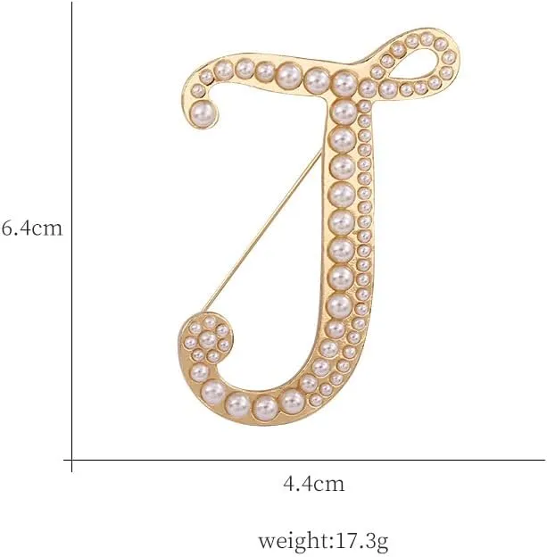 Gold Plated A-Z Letter Brooch Pin for Women Imitation Pearl Initial Brooches Fashion 26 Alphabets Pins Custom Jewelry Gifts