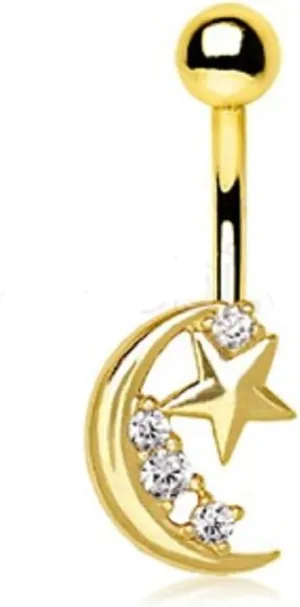 Gold Plated Crescent Moon & Shinning Star WildKlass Navel Ring