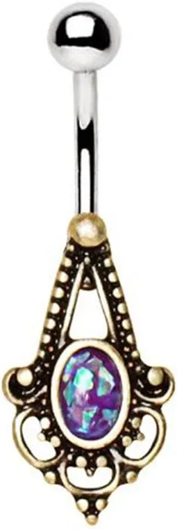 Gold Plated Medieval Style WildKlass Navel Ring with Synthetic Opal