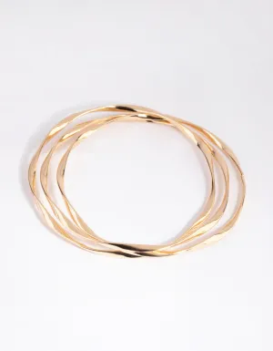 Gold Thin Wavy Bangle Pack