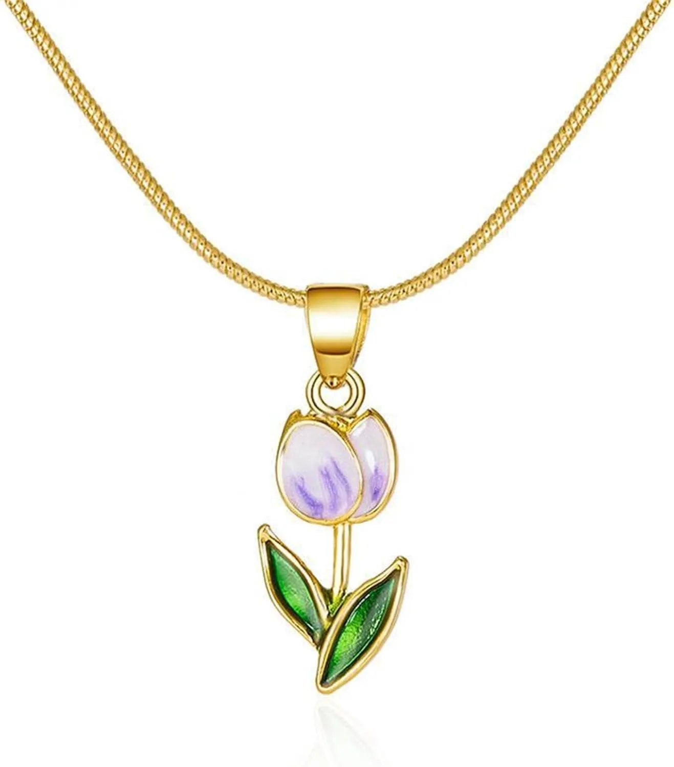 Gold Tulip Necklace Tulip Flower Pendant Necklace Delicate Dainty Tulip Flower Necklace for Women Mother Wife Friendship Jewelry