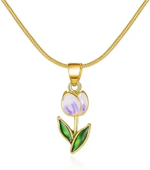 Gold Tulip Necklace Tulip Flower Pendant Necklace Delicate Dainty Tulip Flower Necklace for Women Mother Wife Friendship Jewelry