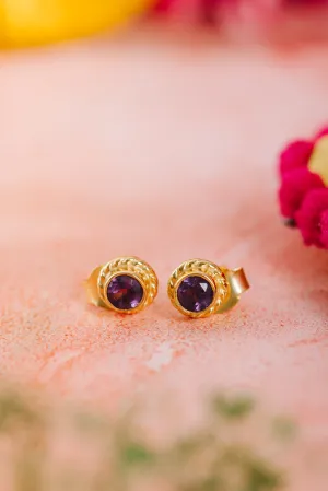 Gold Vermeil Round Filigree Studs in Amethyst