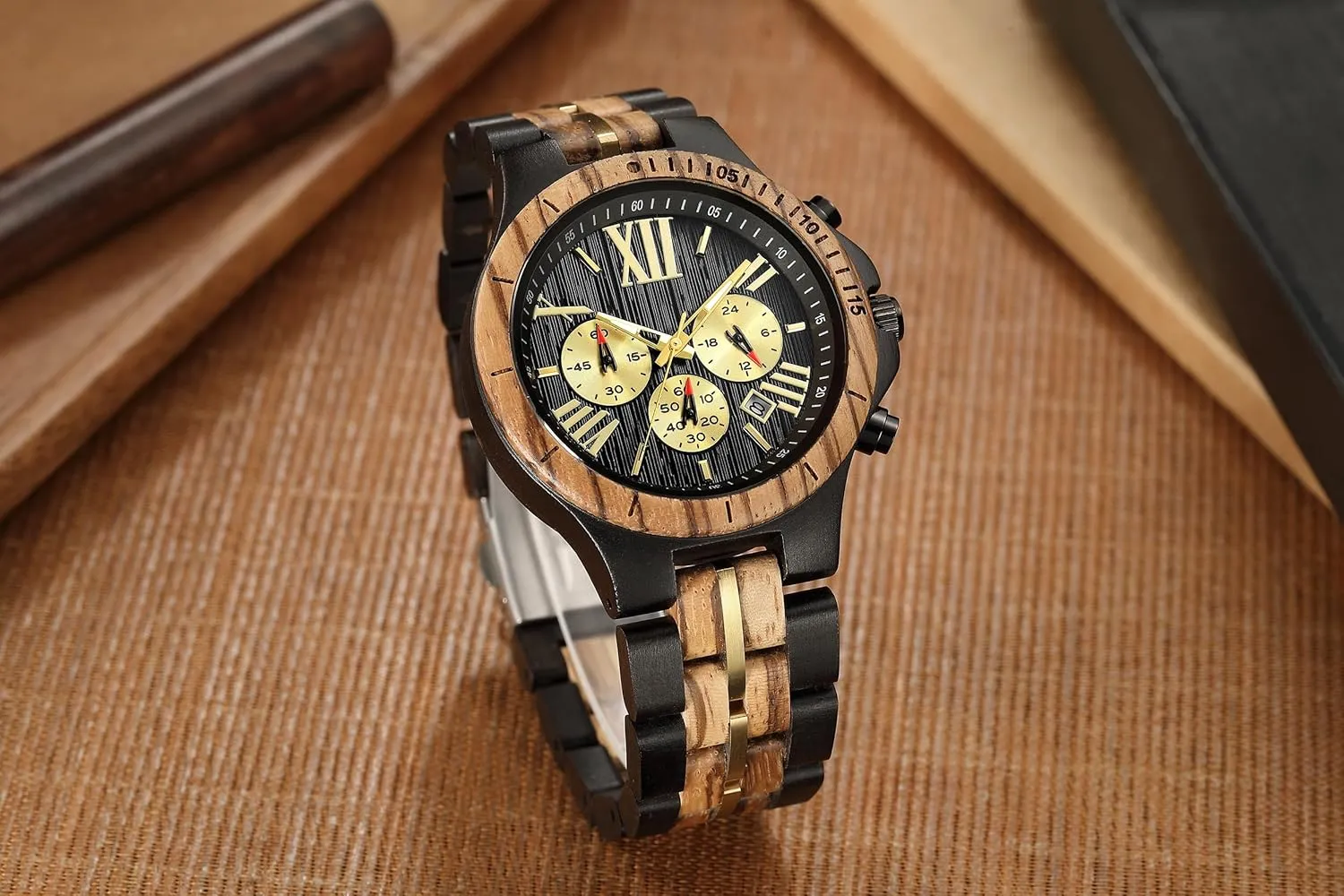 GORBEN Mens Wooden Watch, Wrist Watch for Men, Lightweight Business Fashion Analog Quartz Watch, Stylish Mens Watch Perfect for Any Occasion