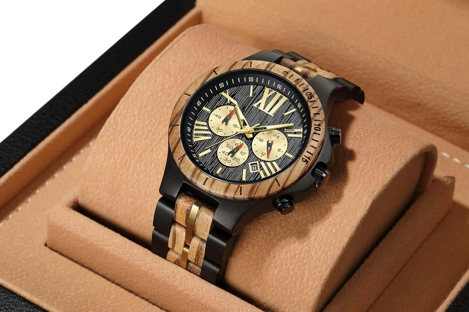 GORBEN Mens Wooden Watch, Wrist Watch for Men, Lightweight Business Fashion Analog Quartz Watch, Stylish Mens Watch Perfect for Any Occasion