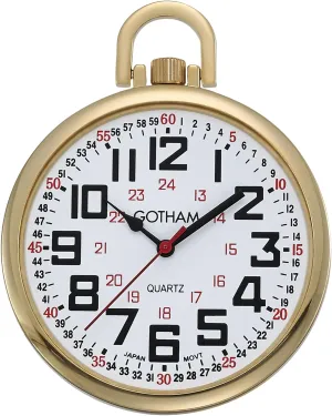 Gotham Men's Gold-Tone Slim Railroad 24 Hour Open Face Quartz Pocket Watch # GWC15029G