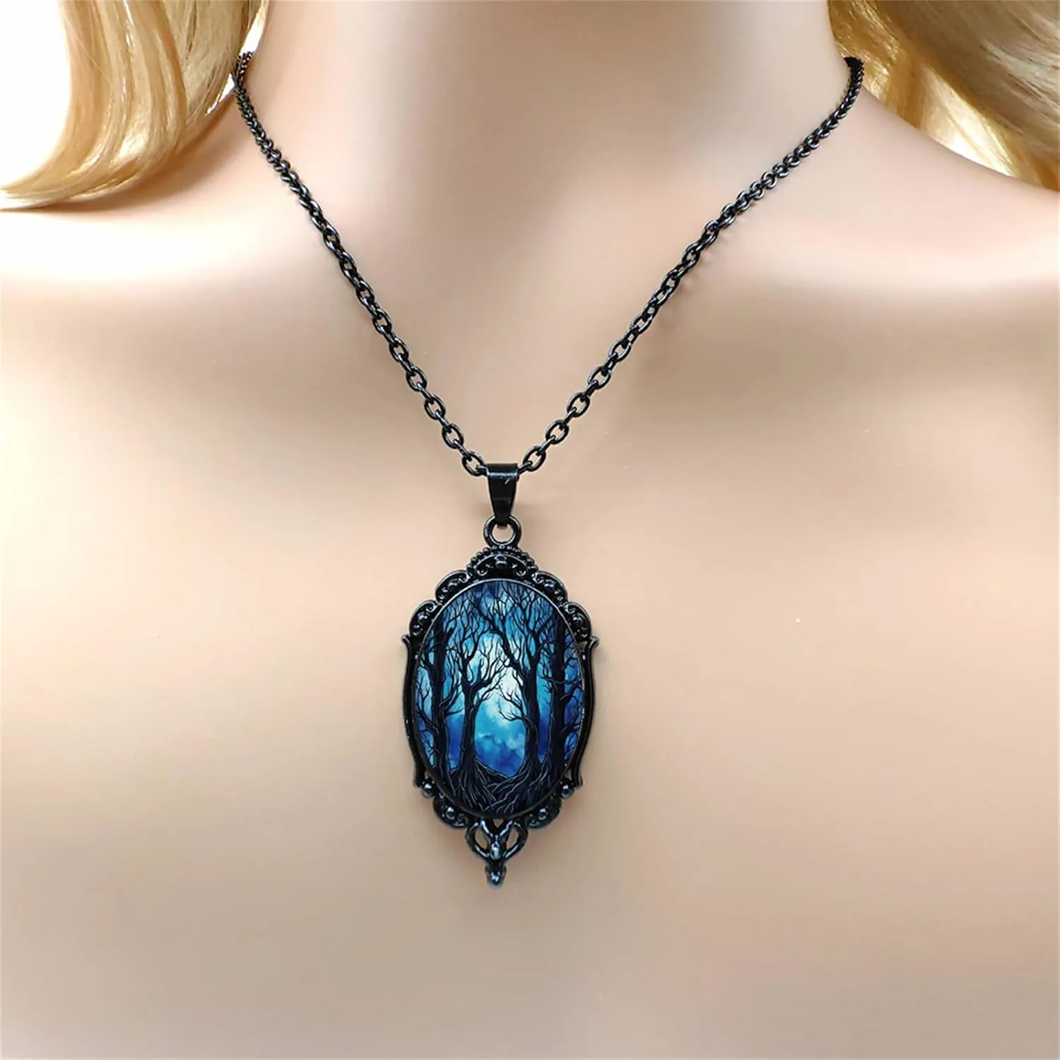 Gothic Cameo Earring Necklace Set,Vintage Witch/Tree of Life Earring Necklace Goth Crystal Glass Earring Necklace Set Punk Style Earring Necklace Set Victoria Cameo Mystic Witch Jewelry Set Accessories