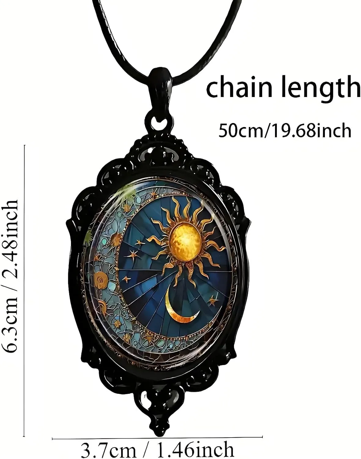 Gothic Glass Pendant Necklace for Women Sun Moon Charm Necklace Vintage Celestial Lunar Solar Cameo Necklaces Gothic Rope Chain Mystic Witch Jewelry Accessories