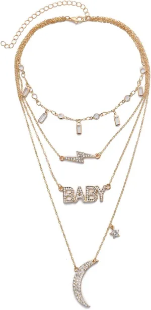 Grace Necklace for Women, Jesus Pendant Necklace Gold Plated Meniscus Square Tassel Letter Lightning Shape for Women