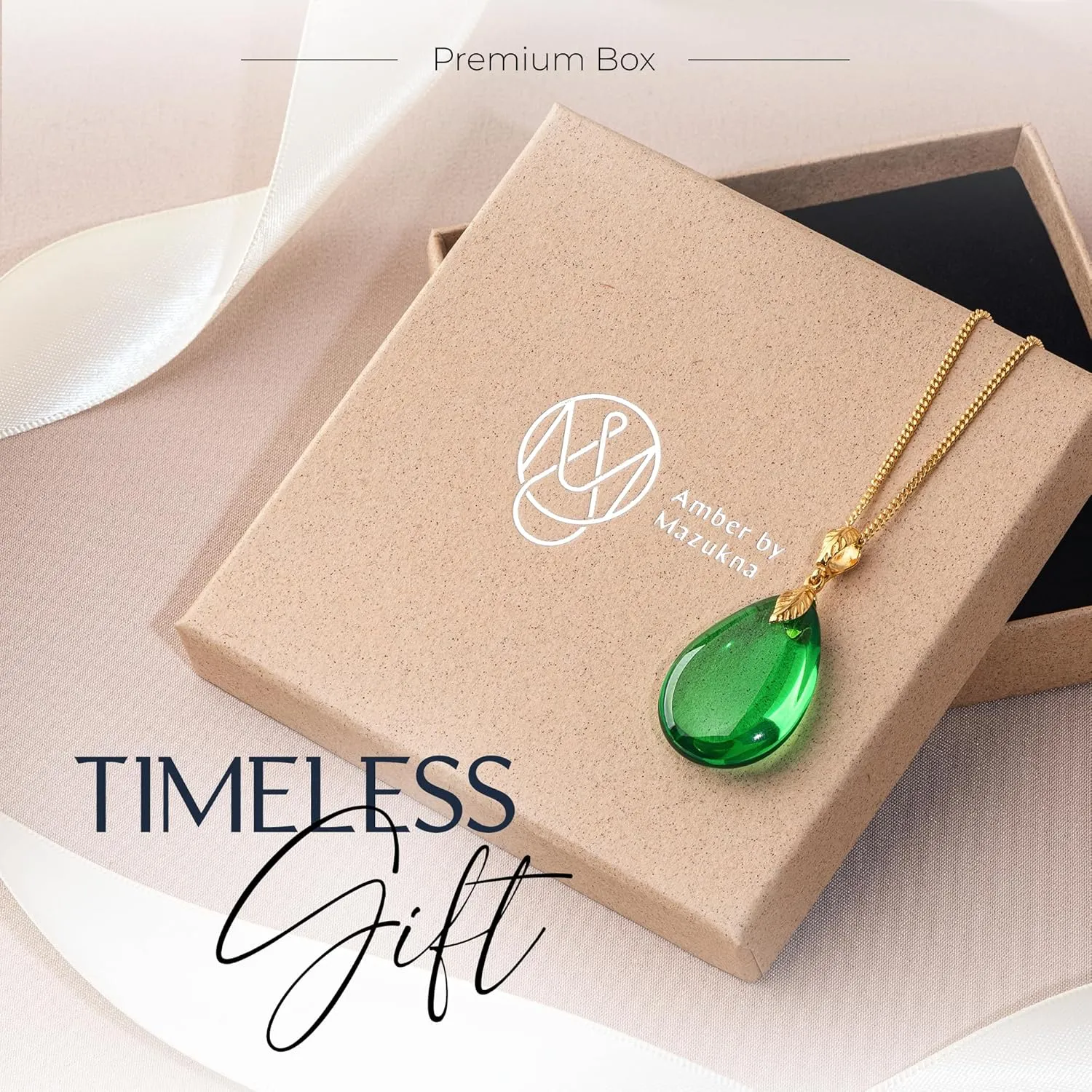 Green Amber Pendant Necklace for Women, Gold Plated Sterling Silver 925 Chain, Polished Gemstone Pendant, Dainty Womens Jewelry, 18 inch gold plated chain