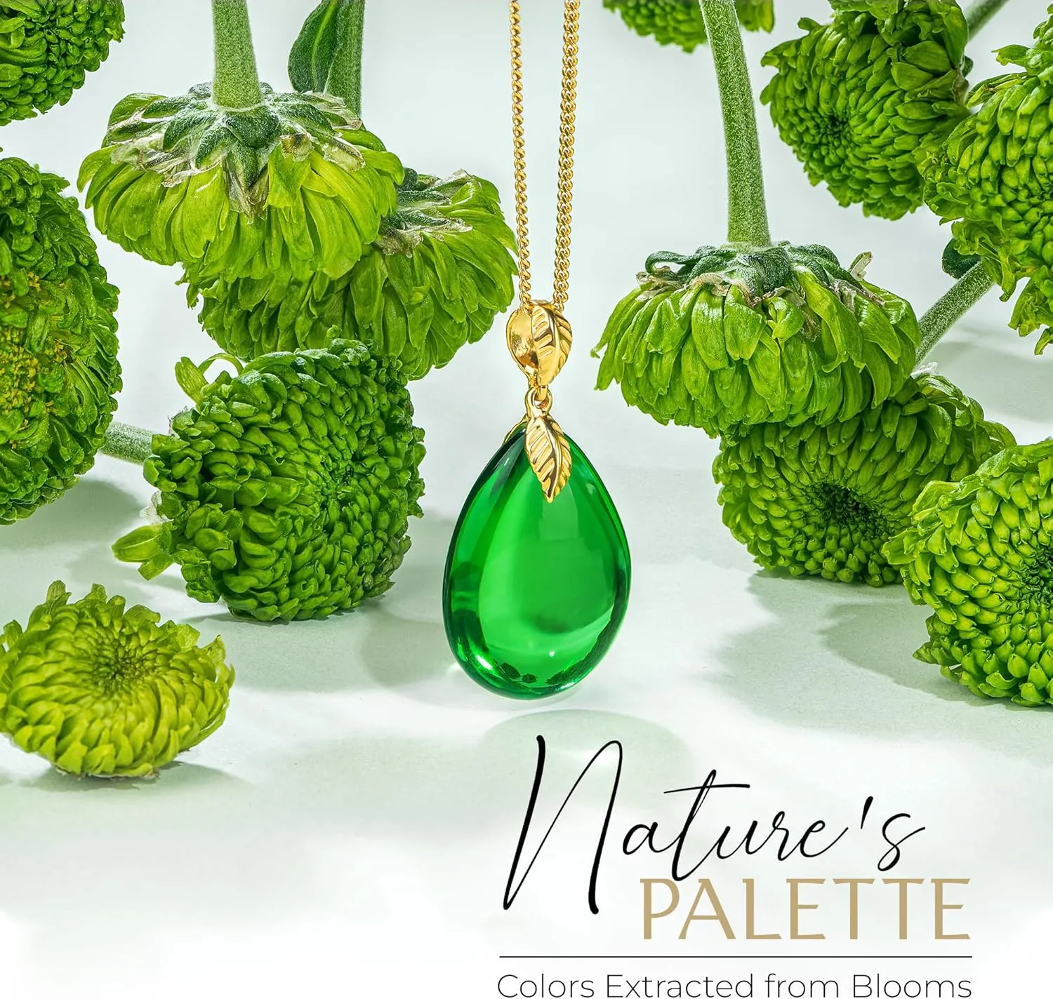 Green Amber Pendant Necklace for Women, Gold Plated Sterling Silver 925 Chain, Polished Gemstone Pendant, Dainty Womens Jewelry, 18 inch gold plated chain