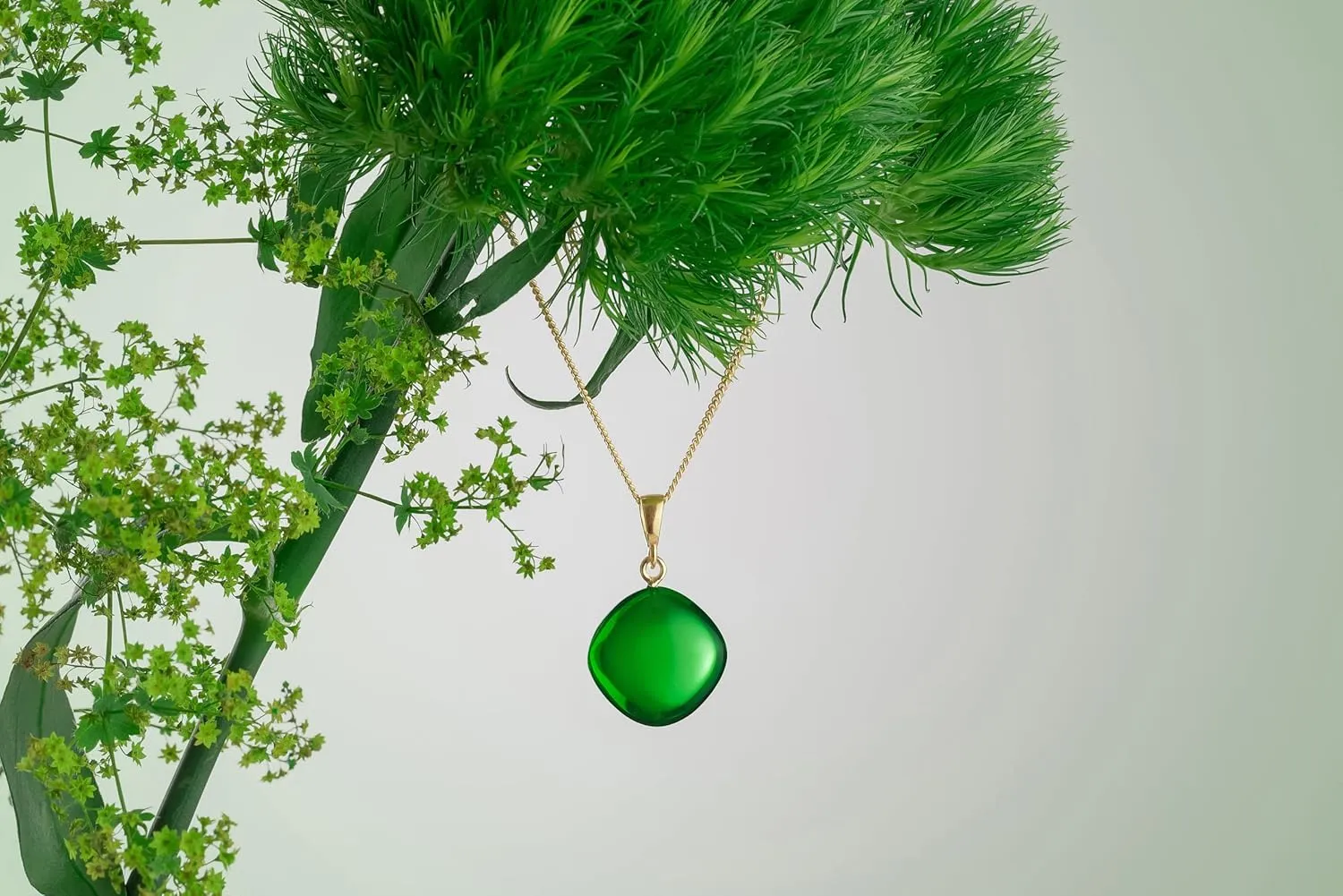 Green Amber Pendant Necklace for Women, Gold Plated Sterling Silver 925 Chain, Polished Gemstone Pendant, Dainty Womens Jewelry, 18 inch gold plated chain