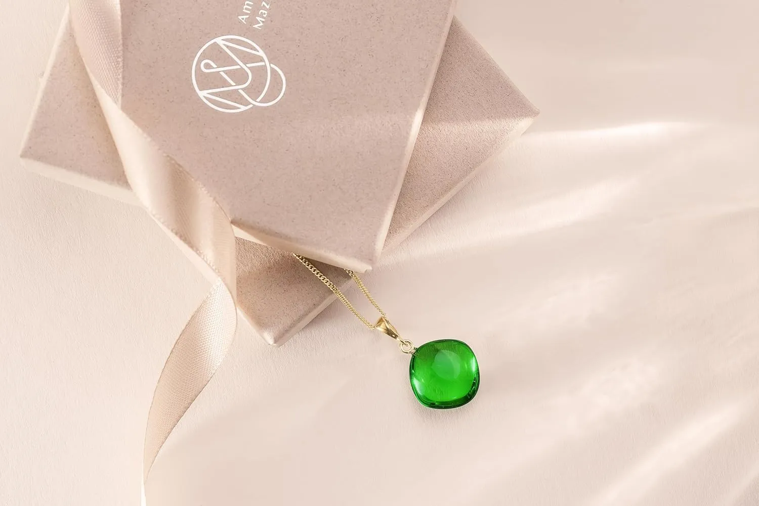 Green Amber Pendant Necklace for Women, Gold Plated Sterling Silver 925 Chain, Polished Gemstone Pendant, Dainty Womens Jewelry, 18 inch gold plated chain