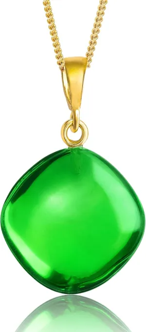 Green Amber Pendant Necklace for Women, Gold Plated Sterling Silver 925 Chain, Polished Gemstone Pendant, Dainty Womens Jewelry, 18 inch gold plated chain