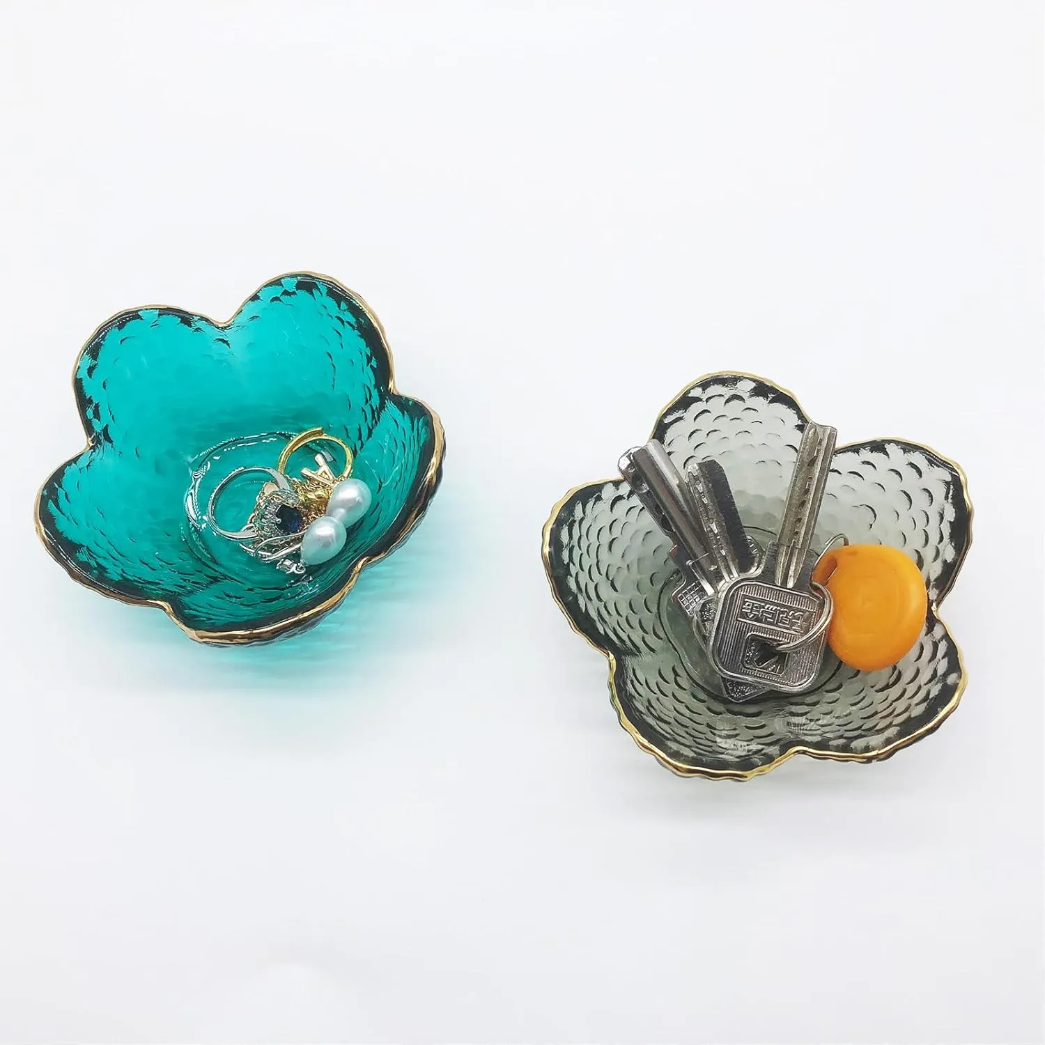 Green Flower Ring Jewelry Tray, Small Glass Jewelry Dish for Women, Room Decor Trinket Tray for Earrings Necklaces, Wedding Engagement Ring Holder, Key Dish Jewelry Plate Bowl Gift