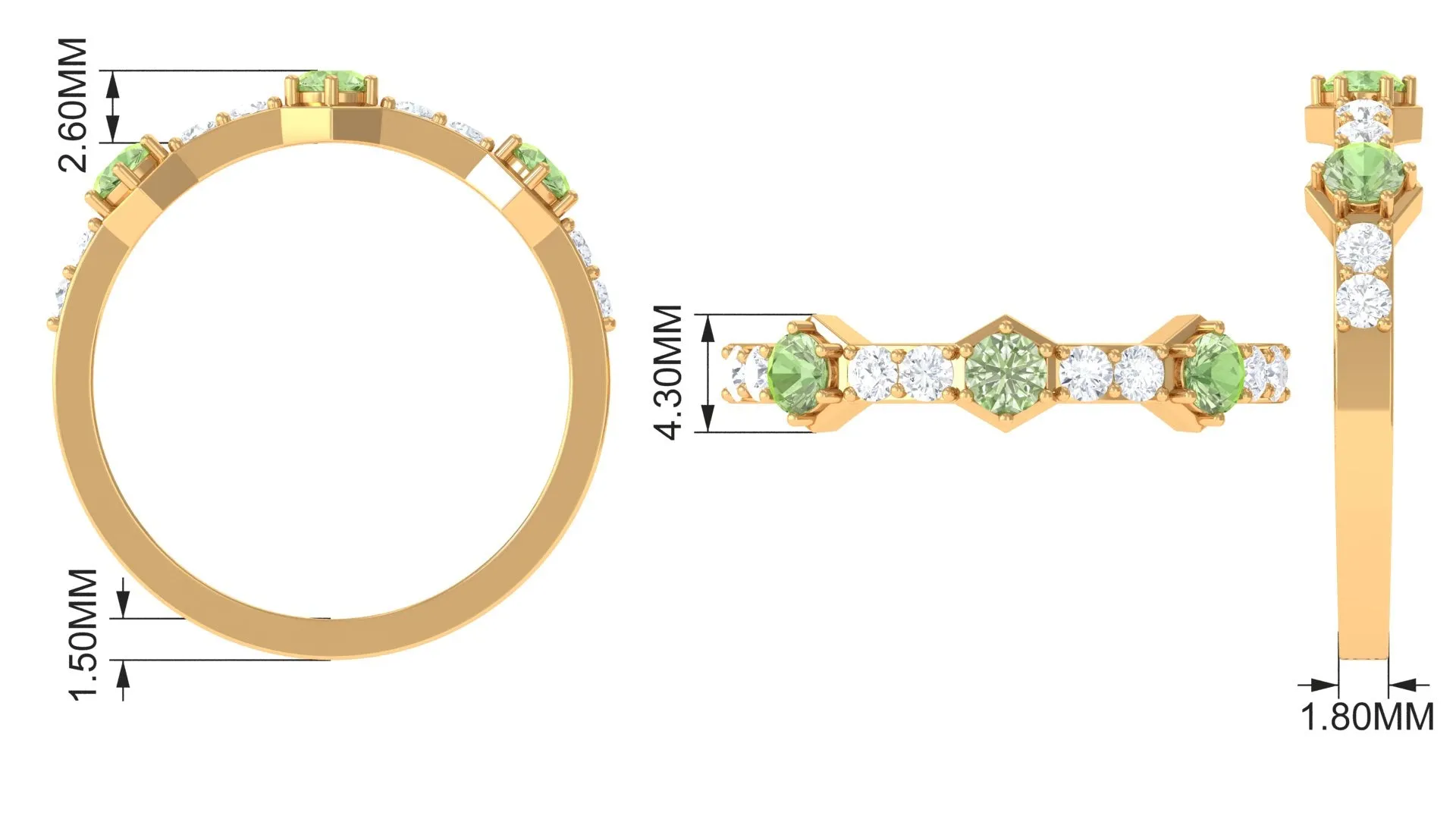Green Sapphire and Diamond Half Eternity Ring