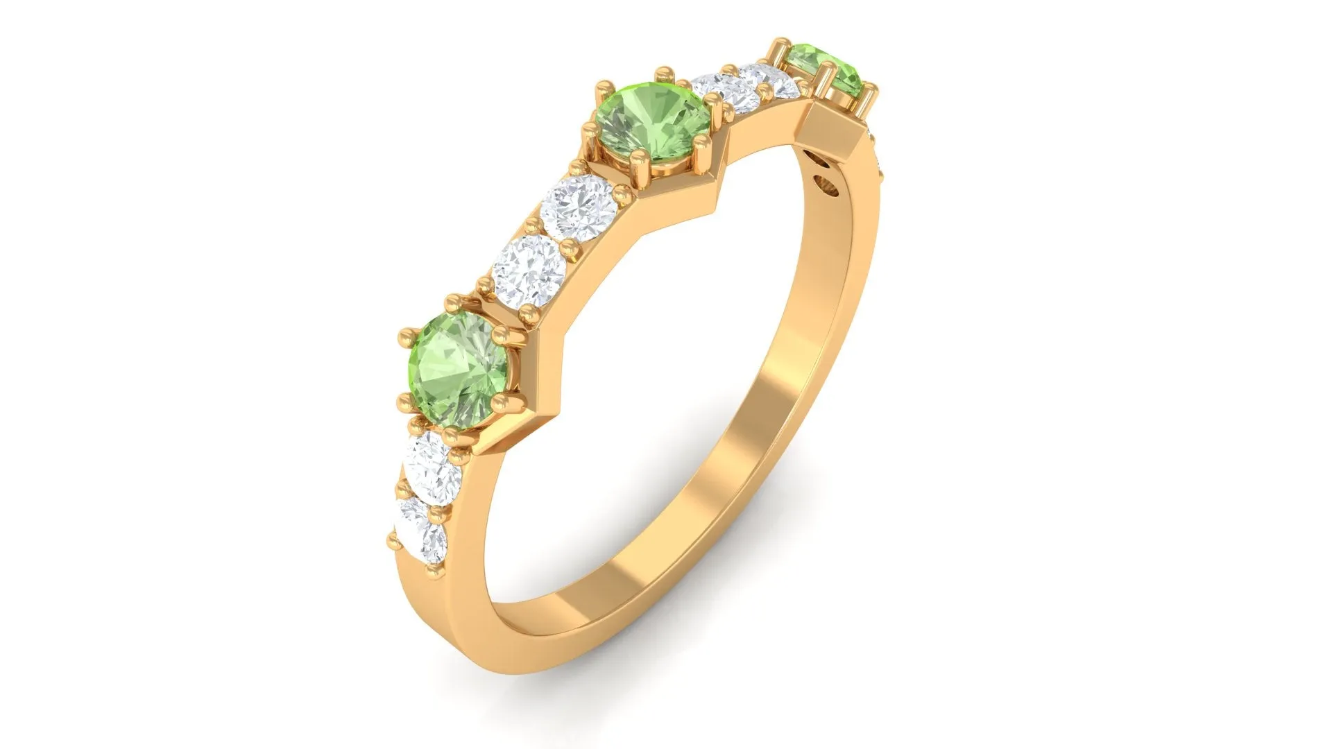 Green Sapphire and Diamond Half Eternity Ring