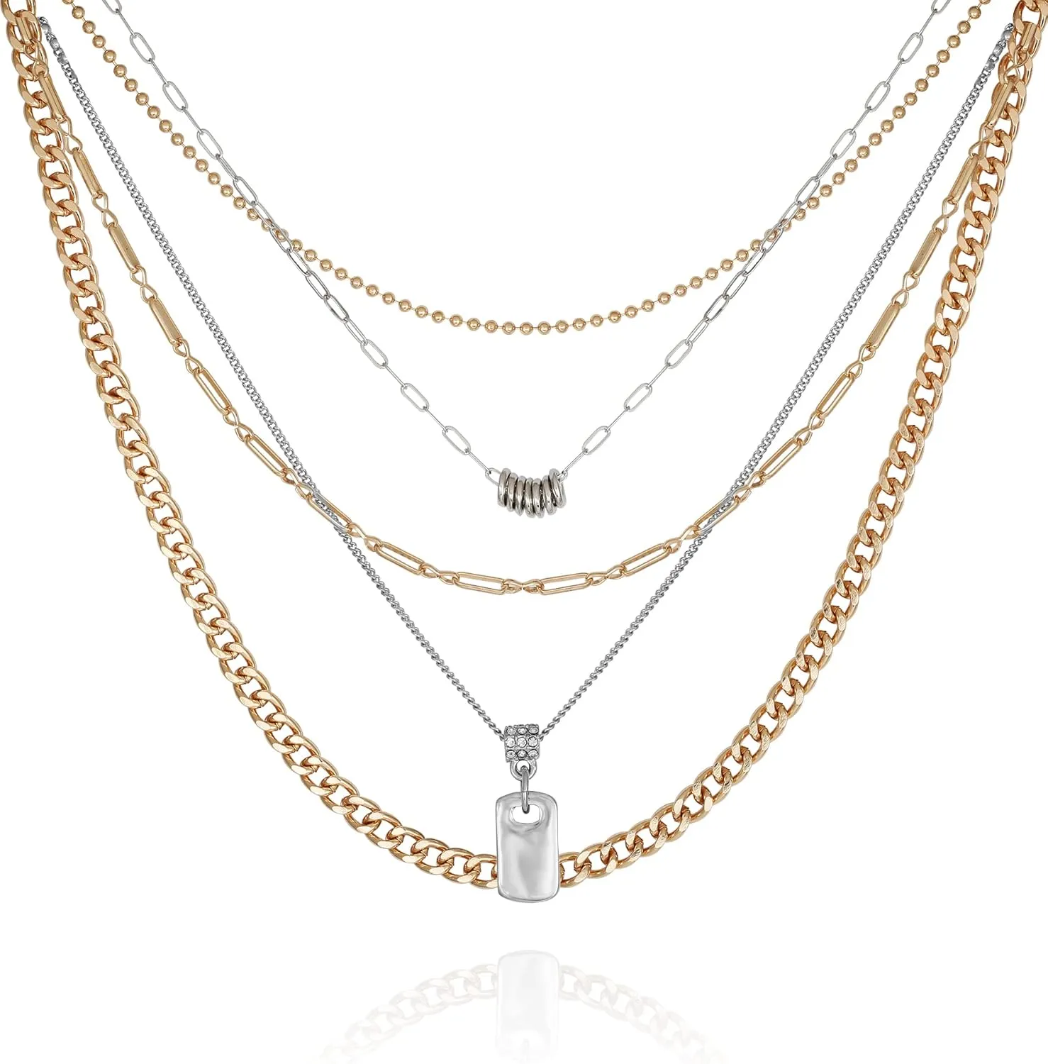 GUESS Two Tone Crystal Stone 5 Piece Layered Necklace