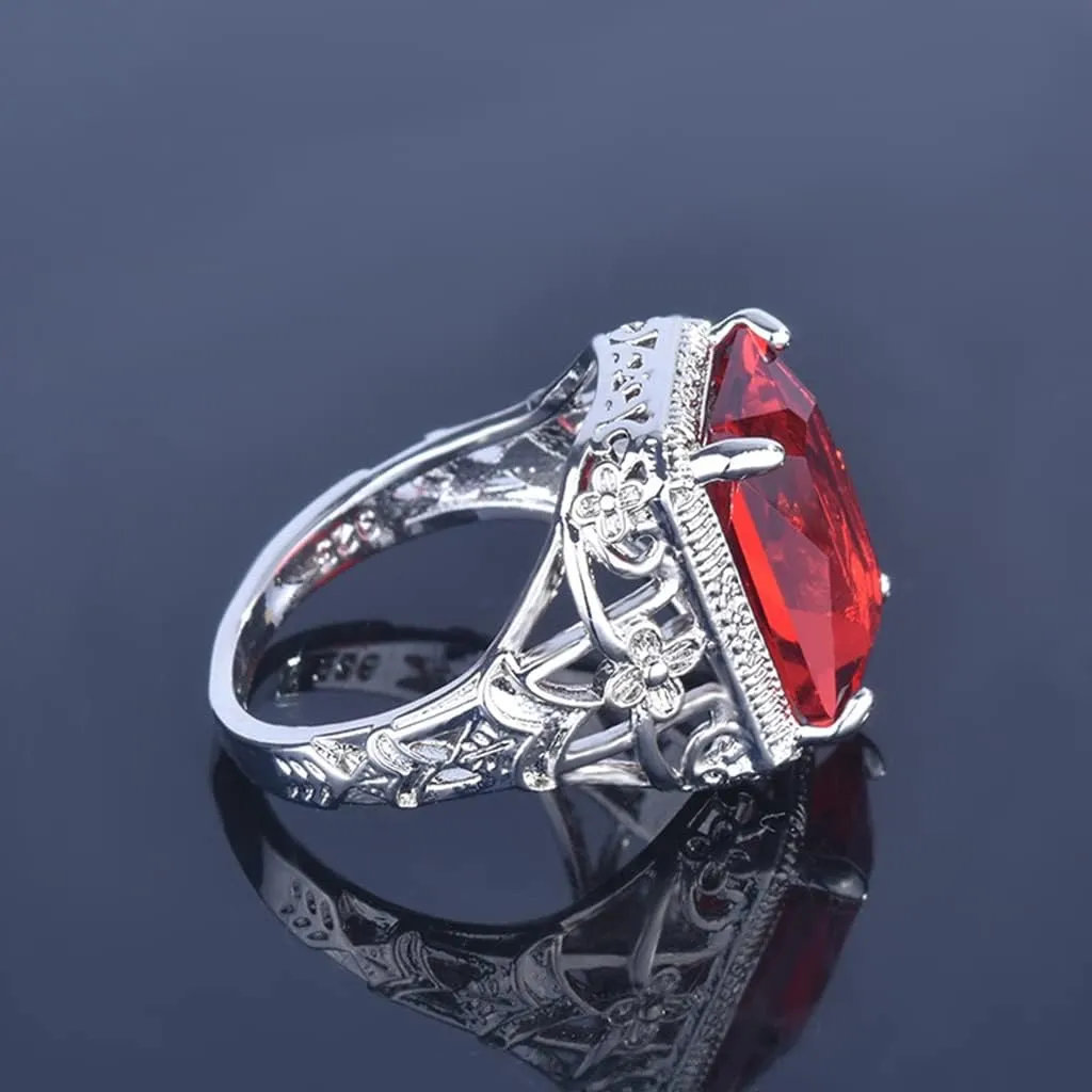 HAIXIAN Red Gemstone Ring for Women,Platinum Plated Crystal Ring Jewelry for Her
