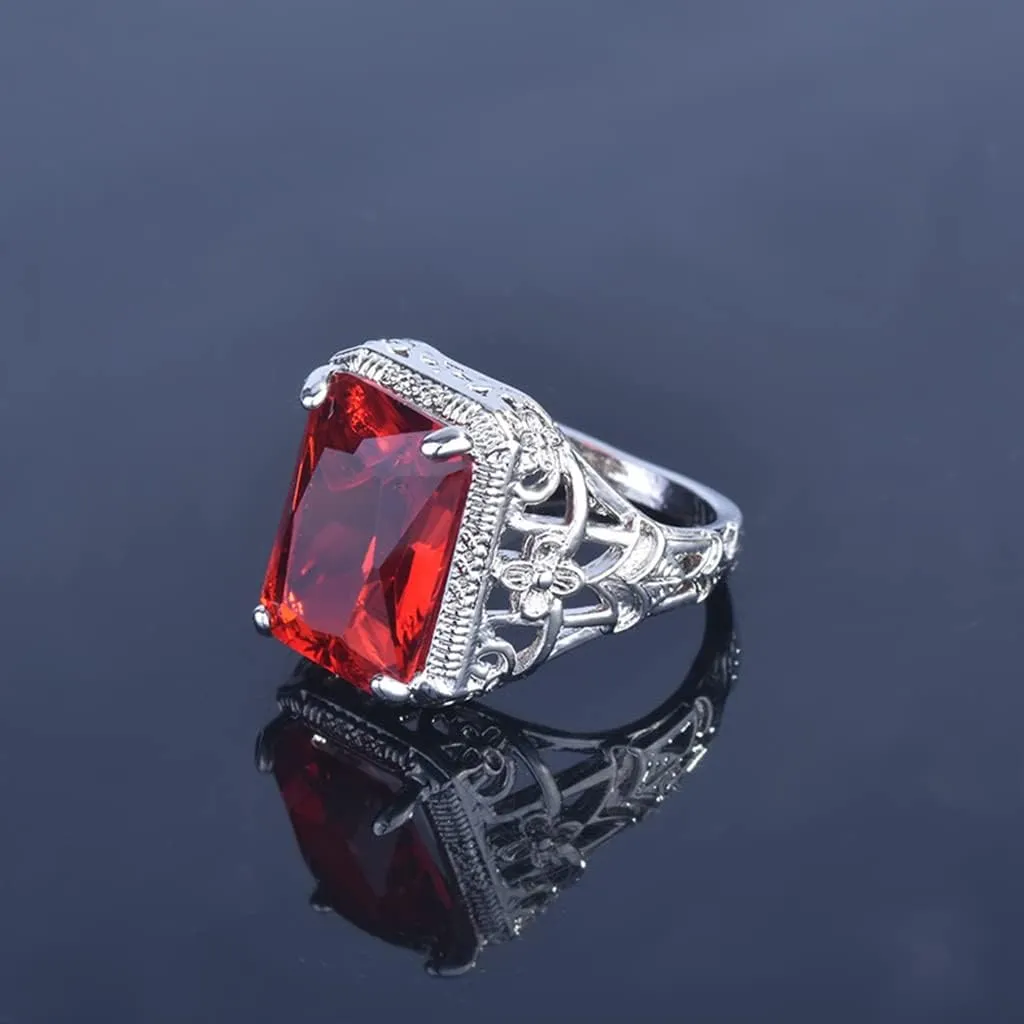 HAIXIAN Red Gemstone Ring for Women,Platinum Plated Crystal Ring Jewelry for Her
