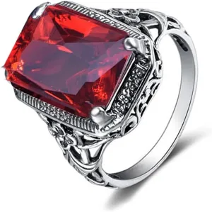 HAIXIAN Red Gemstone Ring for Women,Platinum Plated Crystal Ring Jewelry for Her