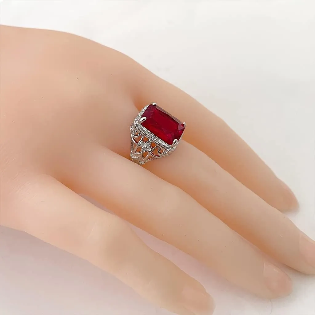 HAIXIAN Red Gemstone Ring for Women,Platinum Plated Crystal Ring Jewelry for Her