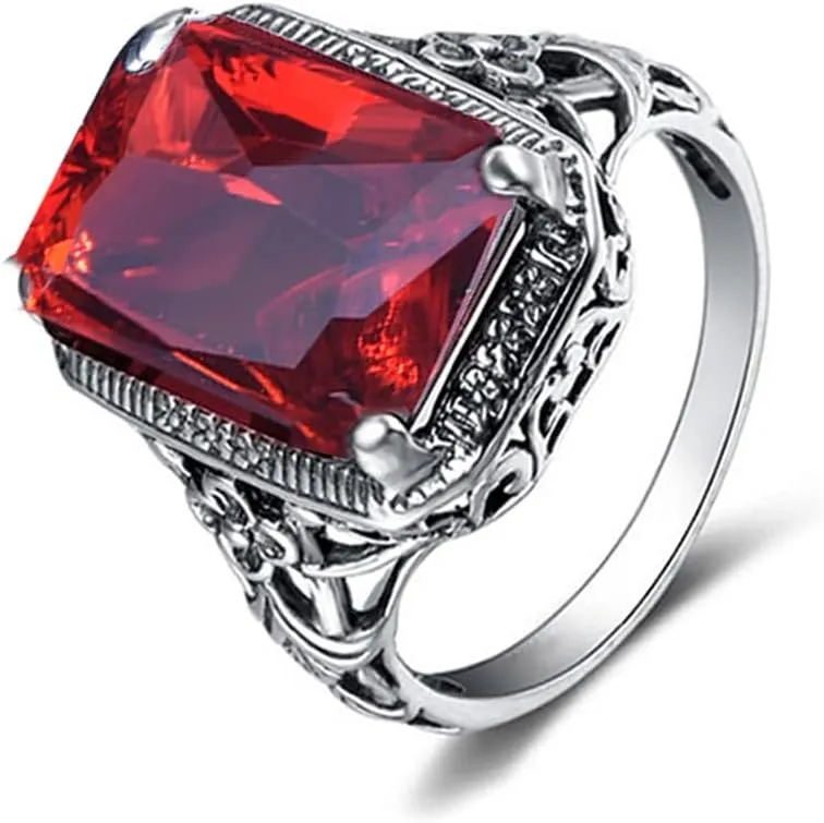 HAIXIAN Red Gemstone Ring for Women,Platinum Plated Crystal Ring Jewelry for Her