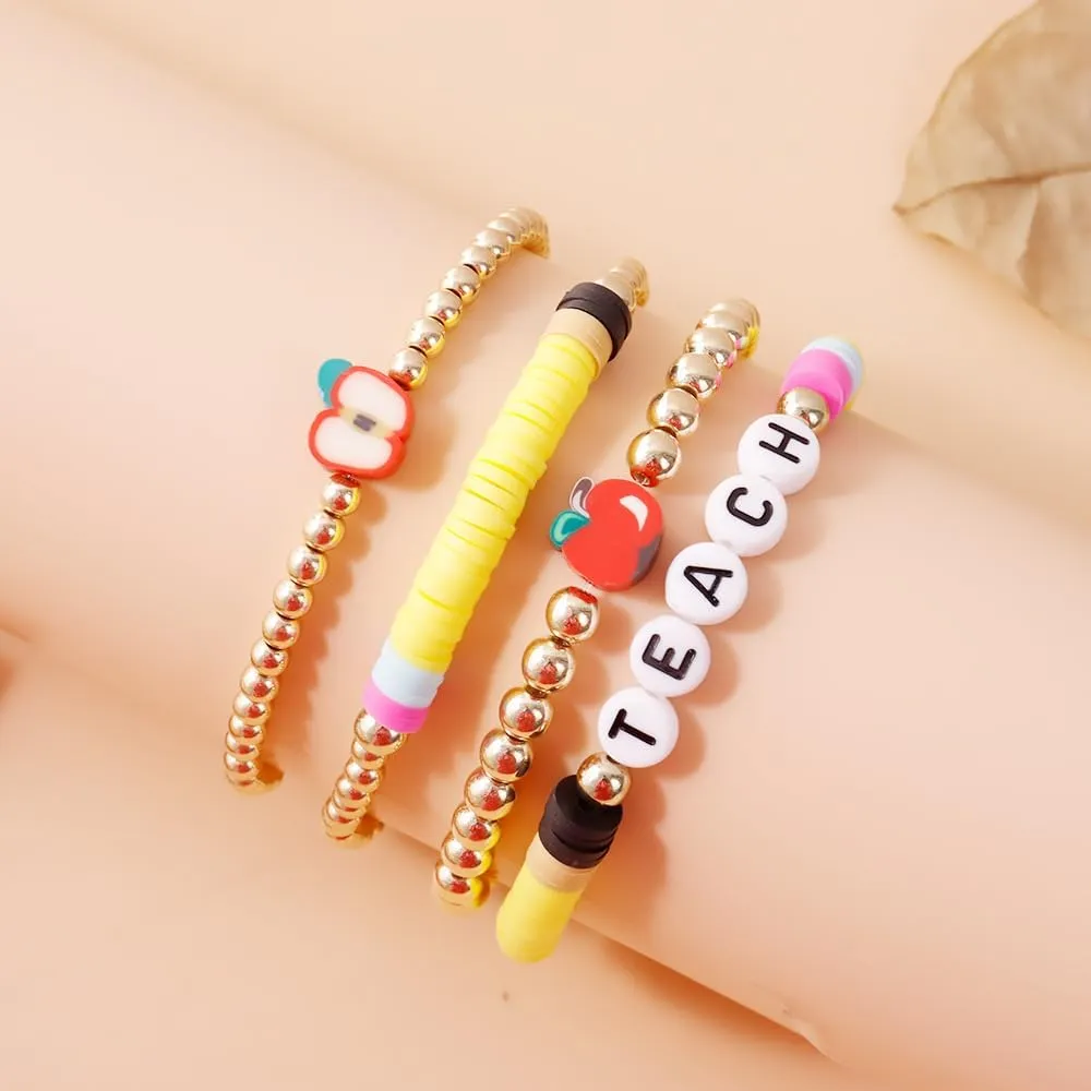 Handmade Beaded Teacher Bracelet Love Teach Inspire Stretch Letter Wristlets Appreciation Gifts Bracelet for Women Teacher Gifts